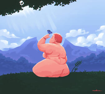 Ilustração com personagem e fundo - "Alguma paz"